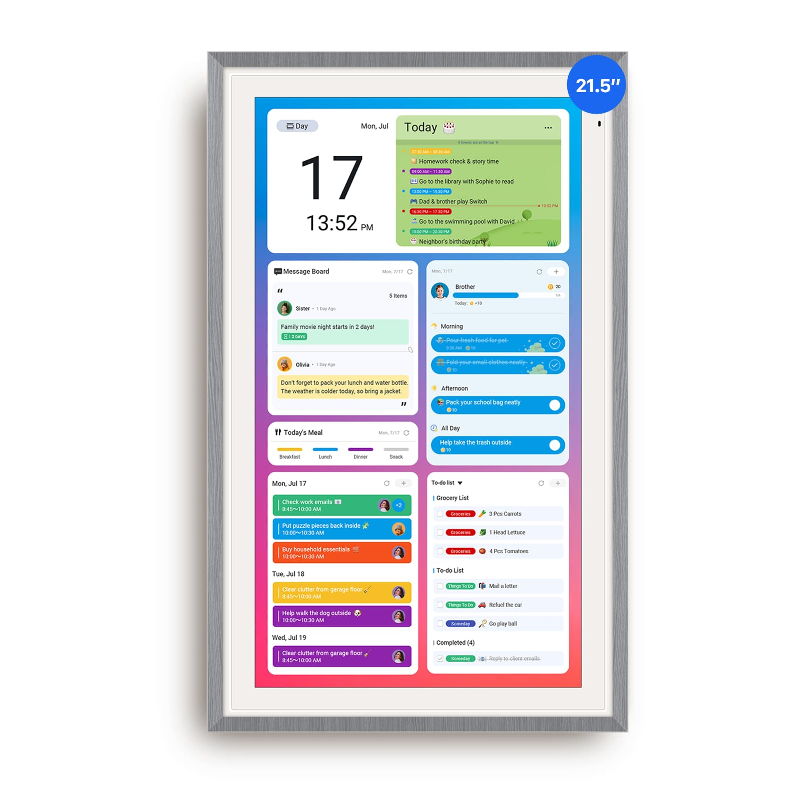 Apolosign 21.5-inch Digital Calendar, Smart Wall Planner with Calendar Sync, Chore Chart, Meal, Install Apps, Electronic Touchscreen Display for Family Schedules, Dual Mode, Wall Mount Included (Gray)