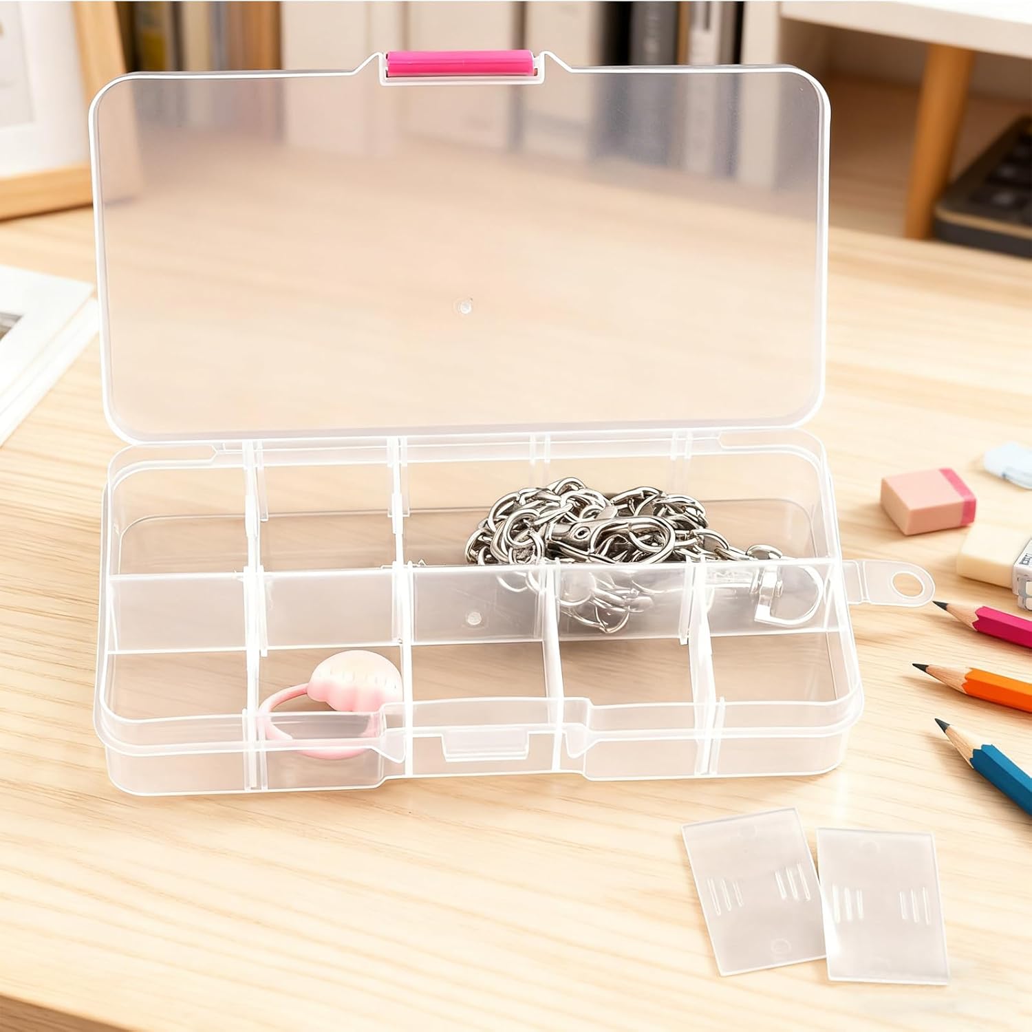 38 Pack 10 Grid Plastic Jewelry Organizer Box, 5 x 2.5 Inch Plastic Box with Removable Dividers Clear Divider Storage Boxes for Beads, Jewelry and DIY Crafts