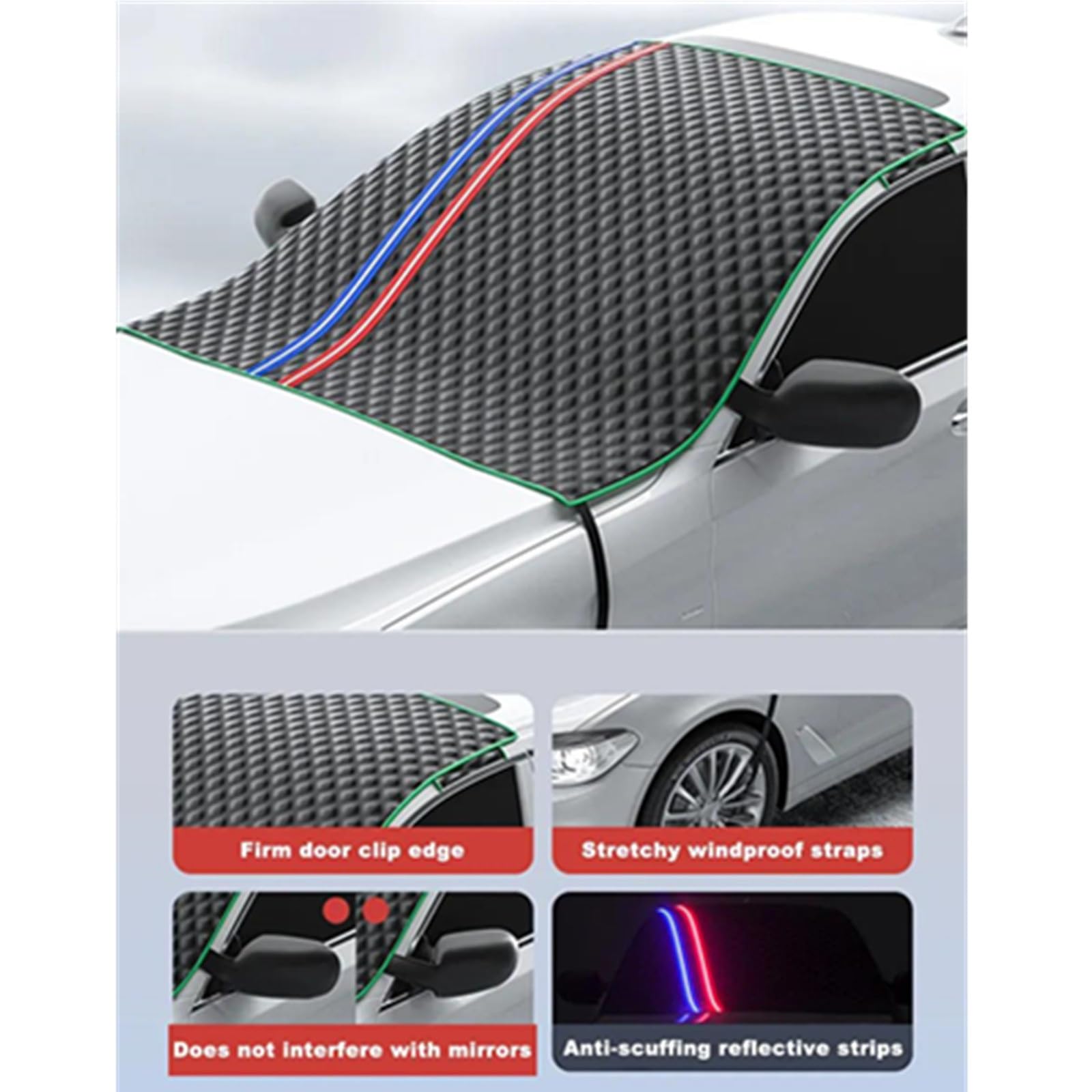 Couverture De Voiture Couverture de pare-brise de voiture couverture de neige de voiture d'hiver Protection complète de pare-brise couvertures de neige glacée imperméables avec bande réfléchissante