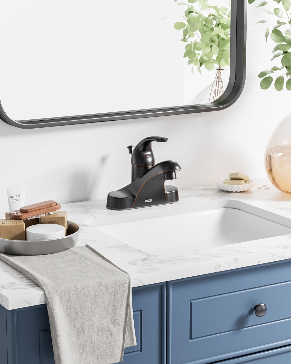 WOWOW Single Handle Commercial Bathroom Faucet Oiled Rubbed Bronze 4 inch Centerset Bathroom Basin Sink Faucets One Handle Vanity Faucets Basin Mixer Tap with Lift Rod Drain Assembly