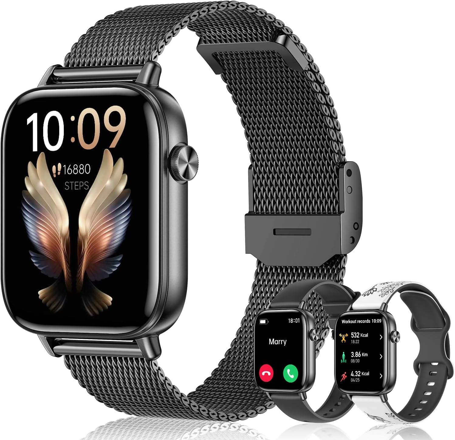 Smart Watch for Men Women (Answer/Make Calls) 1.83" HD Fitness Running Smartwatch Compatible Android iOS Phones with Step Counter/Heart Rate/Sleep, 120+ Sports Modes IP68 Waterproof, Black/3 Bands