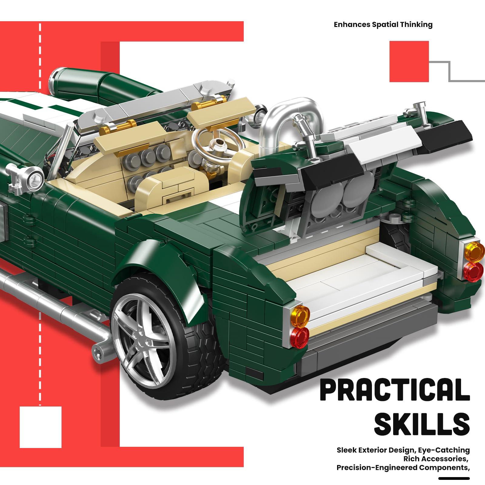 Mould King Juego de construcción vintage convertible, 1198 piezas, coche deportivo retro, juguete de construcción para adultos y niños a partir de 14 años, 10228