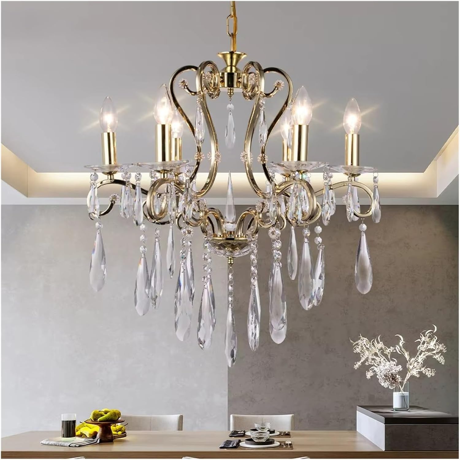 European Candle Led Crystal Chandelier Kitchen Dining Room Living Room Bedroom Crystal Pendant Lamp,for Decoration