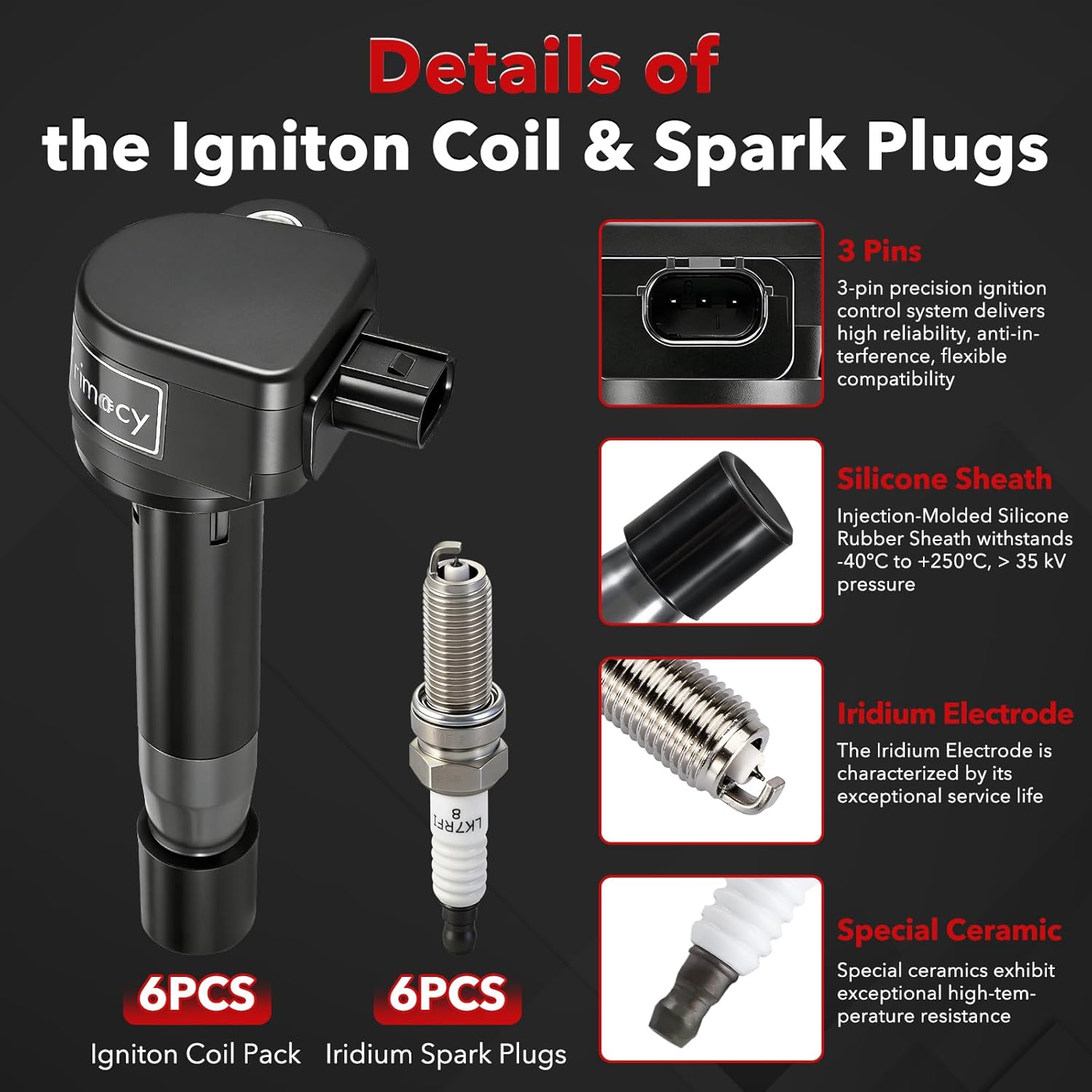 UF603 Ignition Coil Packs and Iridium Spark Plugs Compatible with HONDA 2008-2017 Accord Crosstour Odyssey, Acura 2009-2014 RL TL TSX