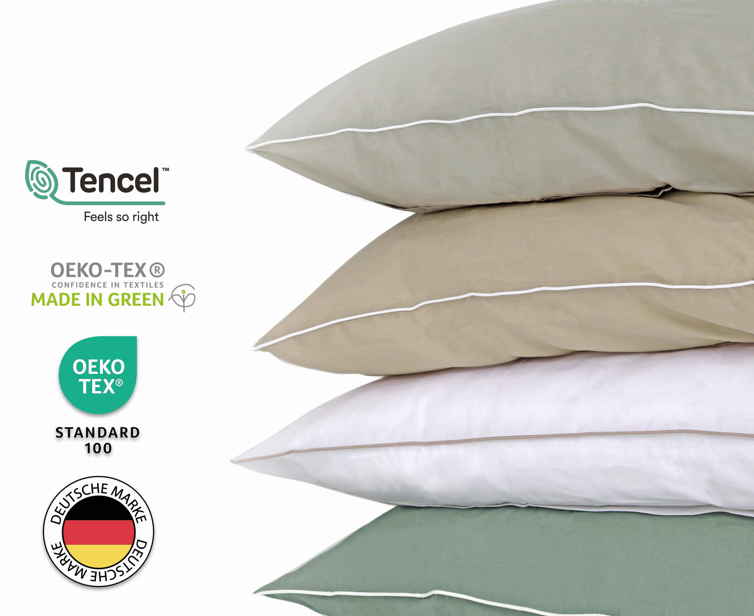 jilda-tex Luksusowa pościel premium z eukaliptusa, 100% Lyocell Tencel™ Piping, certyfikat wyjątkowo ekologiczna (beżowa, 2-częściowa. 135 x 200 cm/80 x 80 cm)