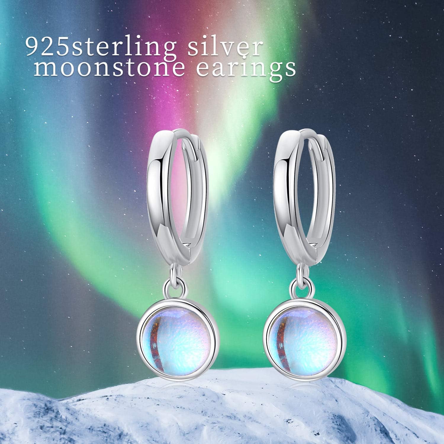 Cuoka 925 Sterling Silver Small Moonstone Malachite Moss Agate Hoop Dangle Drop Earrings Jewelry for Women with Gifts Box - Image 8