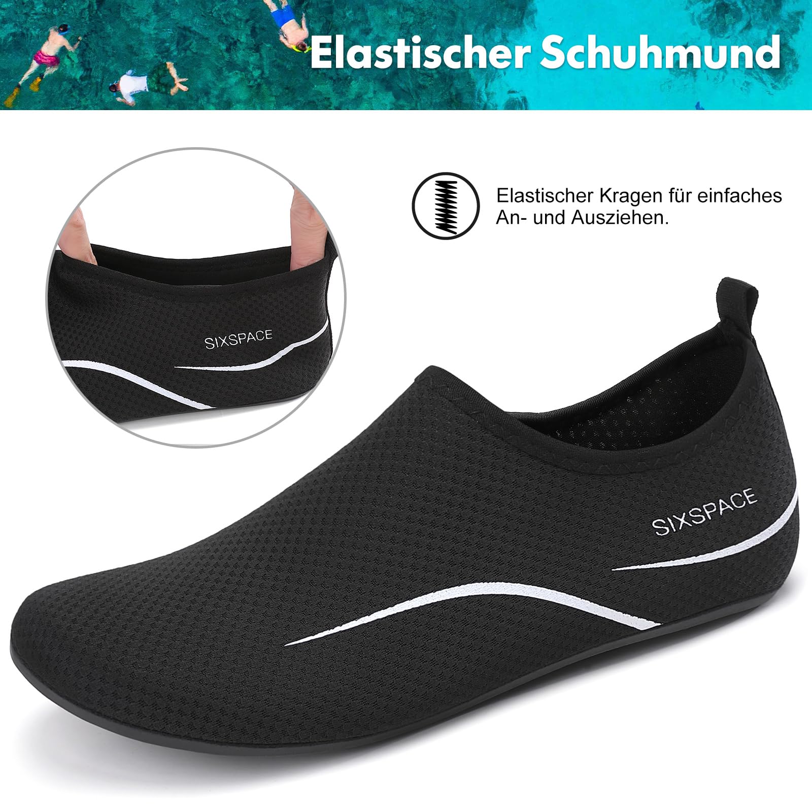 Sixspace Badeschuhe Wasserschuhe Strandschuhe Schnell Trocknend Schwimmschuhe Breathable Aquaschuhe Surfschuhe für Herren Damen Gr.34-47 - 5