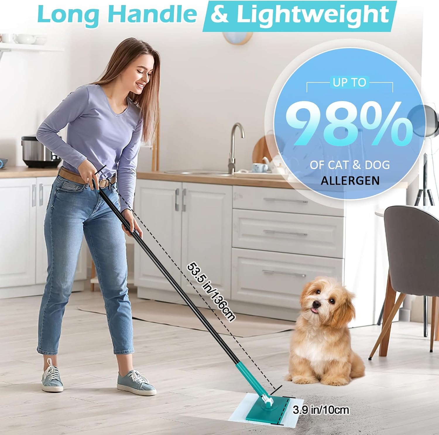 Sweeper Mop for Floor Cleaning Pet Hair Removal, Disposable Dust Dry Mop with Mops Refills Cloths for for Cat Dog Hair Remover Hardwood Wall Floor Cleaning, Compatible with Swiffer Refills Cloths