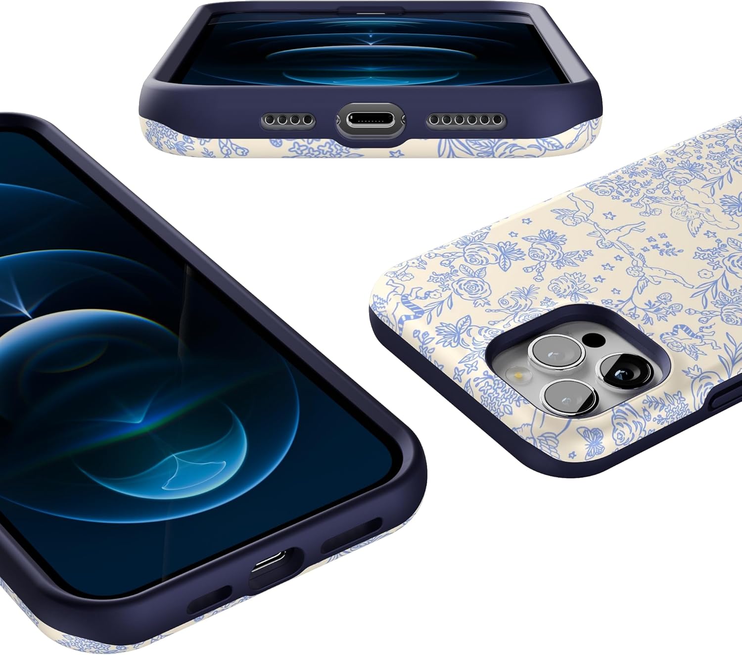 Casely iPhone 12 Pro Max Case | Cupid's Canvas | Periwinkle Floral | Bold Protective Design | Compatible with MagSafe