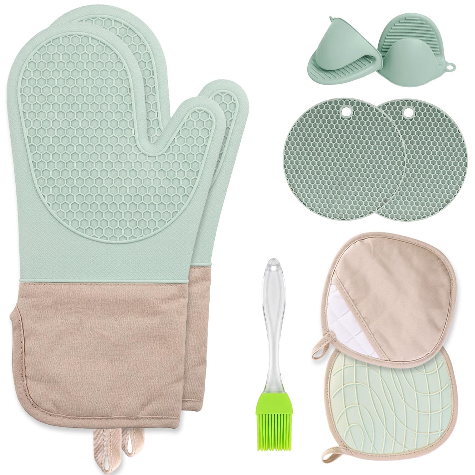 Lot de 8 gants de cuisine en silicone résistants à la chaleur avec doublure en coton doux