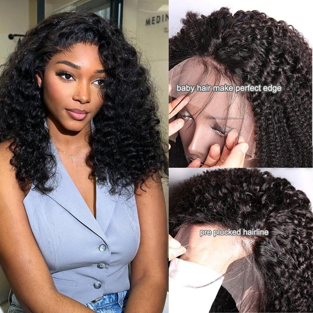 13x6 Lace Front Wig 100% Human Hair Kinky Curly 16 Inch Preplucked Amazon.com : Bestdilin Kinky Curly Wig Human Hair 13x6 Lace  main image 2