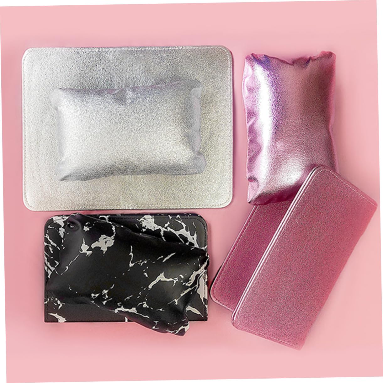 Portable Nail Arm Rest Cushion Set Lightweight Sturdy Hand Rest for Nails with Elegant Silver Pillow for Manicure Salon and DIY Use Protects Tabletop From Polish Stains
