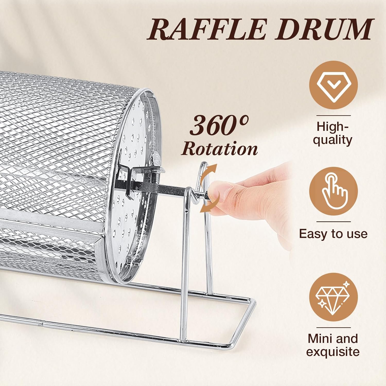 Teenyyou 2 Pcs 7" X 4.7" Small Raffle Drum Upgraded Ticket Spinner Holds 600 Tickets Raffle Wheel Spinner with Stand Drum Cage for Games Events