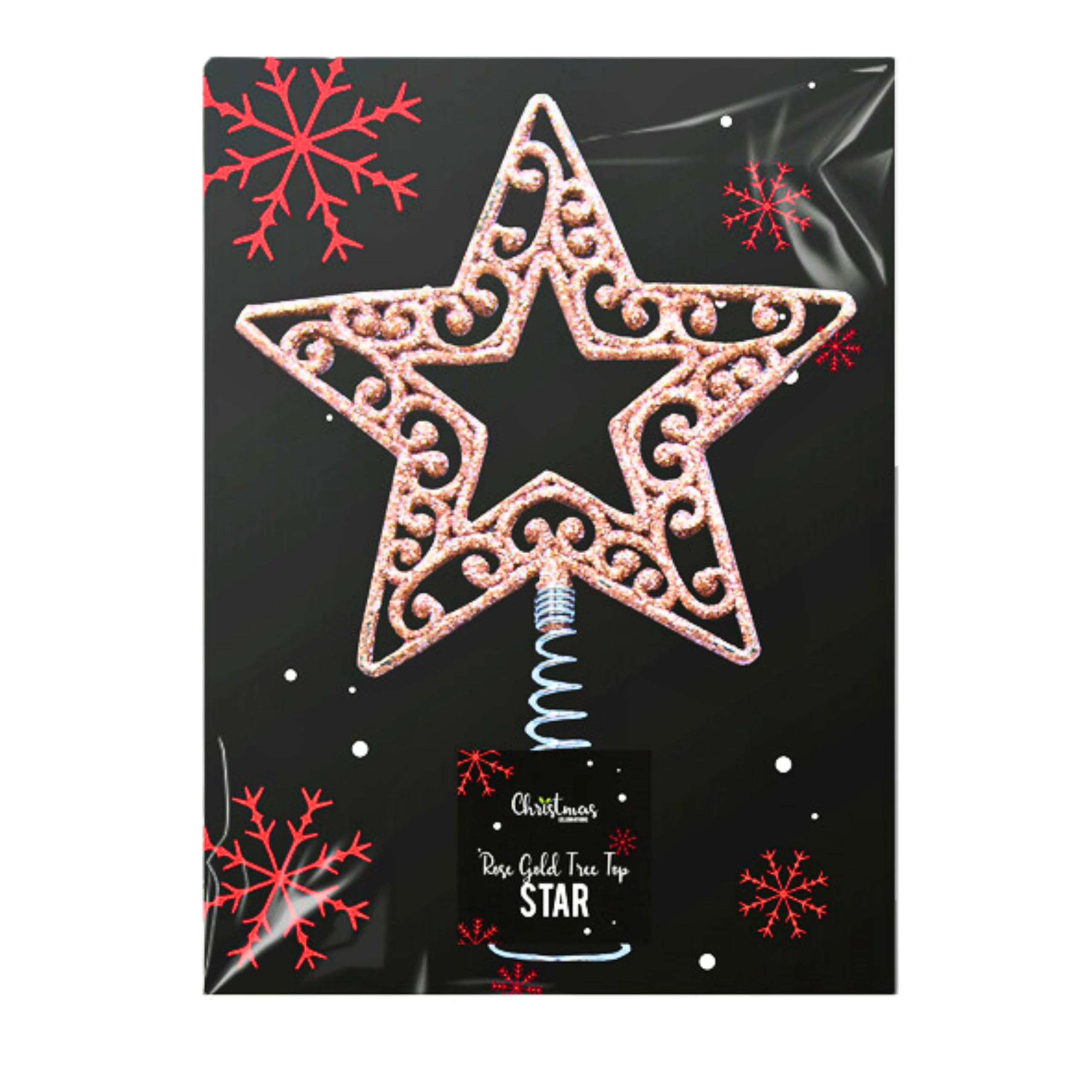 Christmas Tree Topper - Rose Gold Christmas Decorations 19cm Star for Xmas Tree