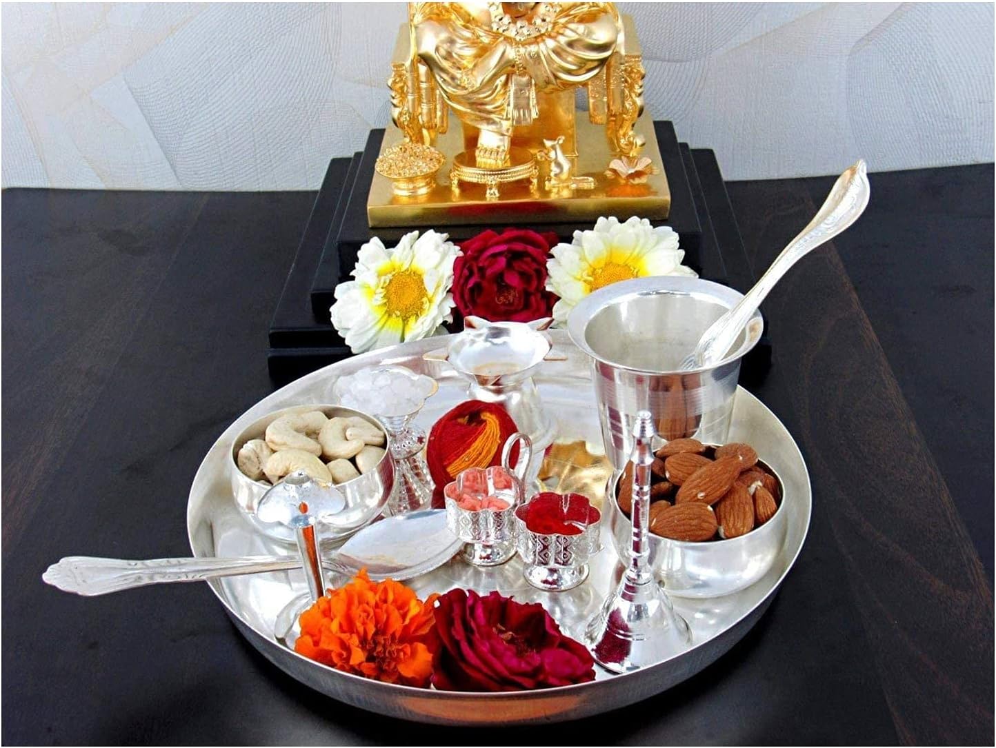 NOBILITY Pooja Thali Set 8 Inch Silver Plated Puja Thali for Diwali Home Decorative Temple Office Wedding Return Gift Items