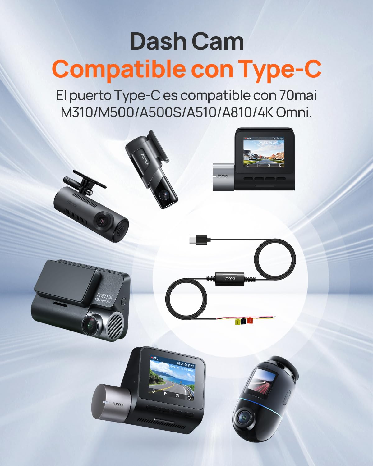 70mai Hardwire Kit UP03, 10ft Mini USB Car Dash Cams, 24 Horas de vigilancia de estacionamiento Fuente de alimentación Dash CAM Omni, M500