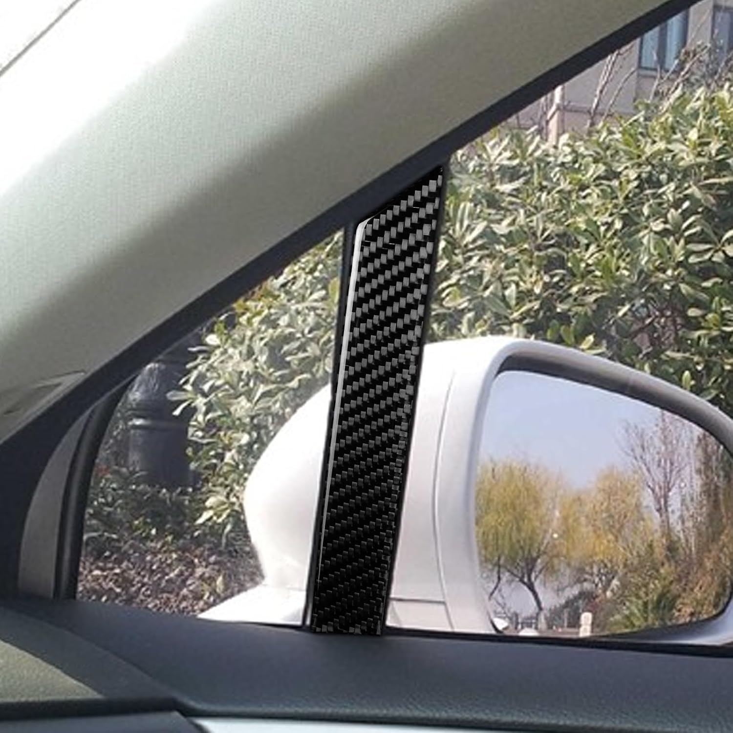 Black Real Carbon Fiber Car Front Row Window A-Pillar Panel Decorative Strip Trim Sticker Compatible with Ford Fusion S SE Titanium 2013-2021/Ford Mondeo 2014-2022 Auto Interior Accessories
