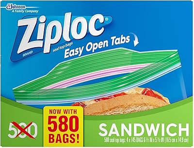 New Size, 580 Count - Easy Open Tabs Sandwich Bags by