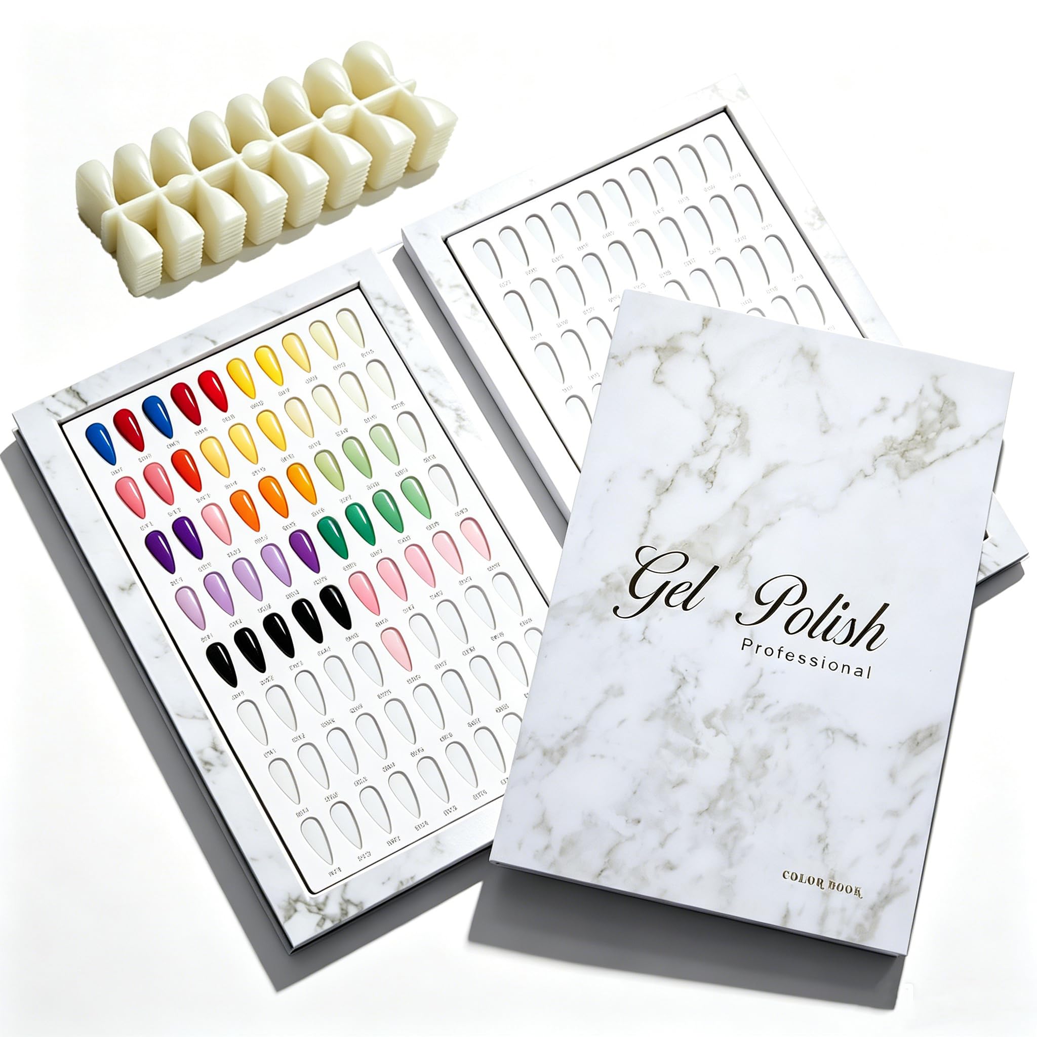 Vurixfo Multicolor 160 Nail Colour Display Book, Professional Nail Swatches Book Gel Polish Colour Swatch Cards Nail Practice Card Design Board With 240 Pcs Nail Tips For Salon Gel Polish Art Design