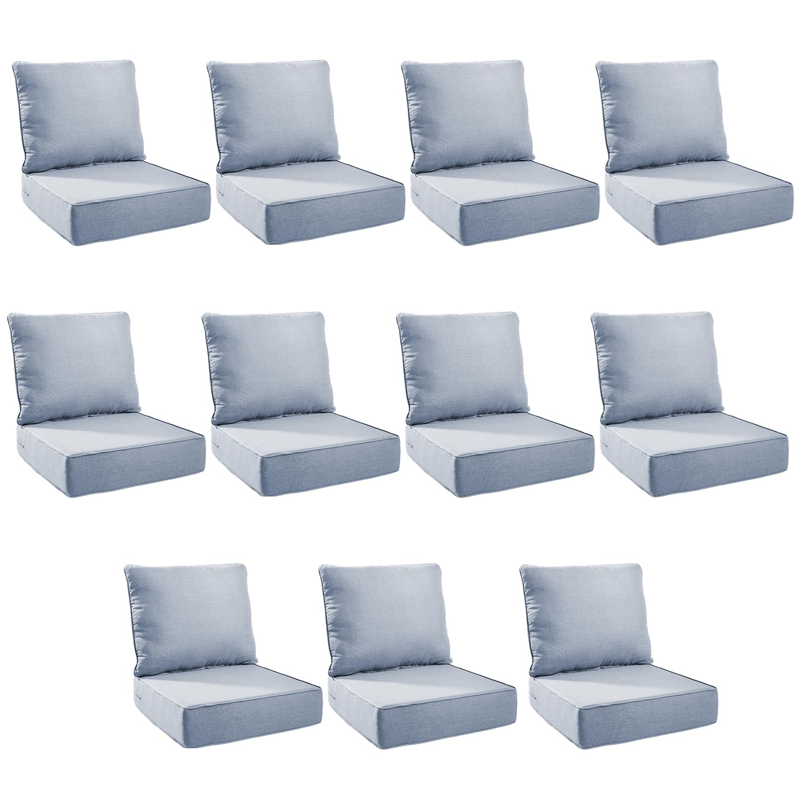 Outdoor Cushion Set for Patio Furniture, UV Resistant, Water Resistant - 6 Inch Thick Foam Garden Cushions– 24x24 Inch Patio Seat Covers for Chair/Sofa/Couch | Baby Blue | 11-Pack |