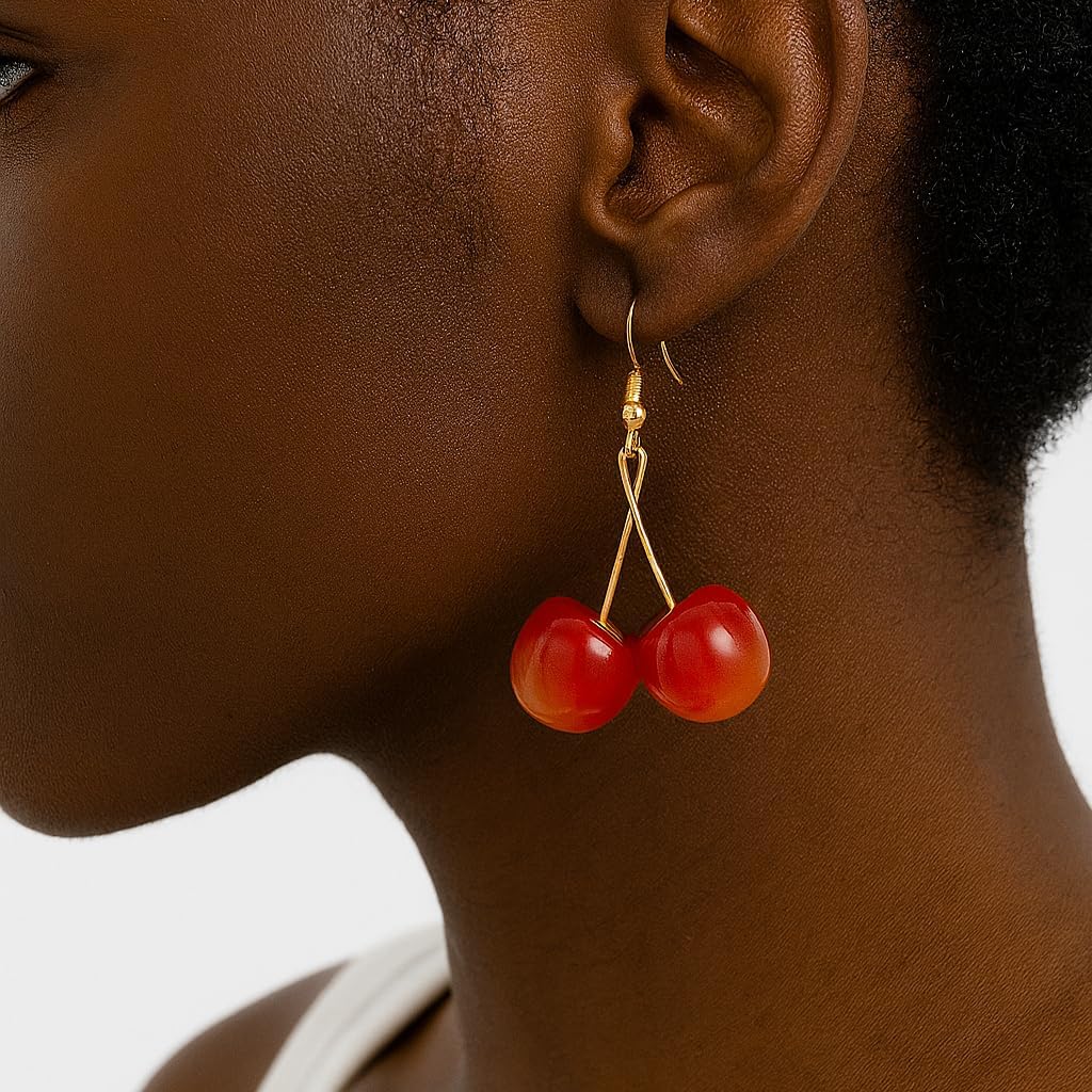 Cherry Earrings for Women Cute Red Fruit Dangle Drop Earrings Lightweight 3D Cherry Jewelry Fun Summer Statement Accessories Gifts - Image 4
