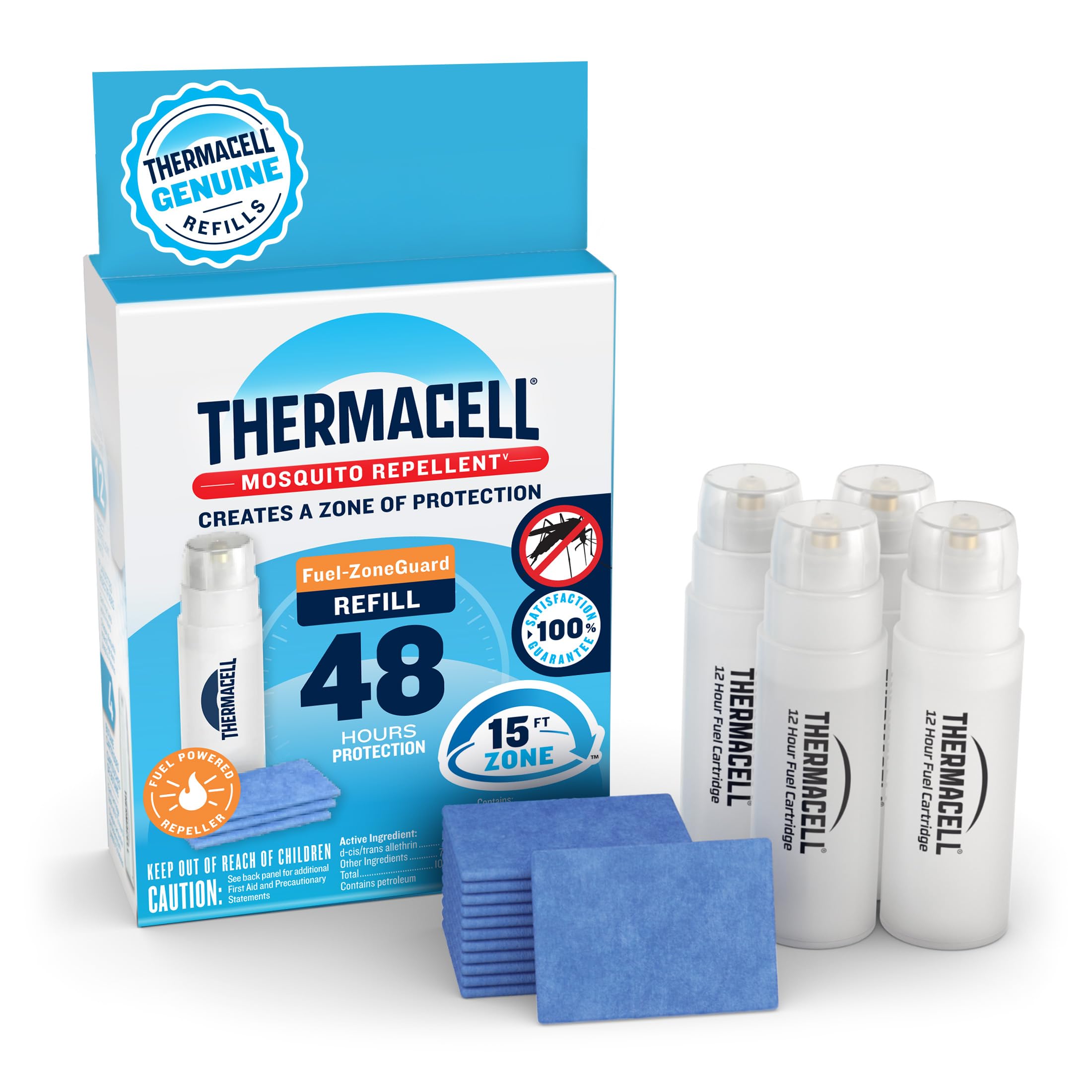 Thermacell Mosquito Repellent Refills, 60-Hour Pack; Contains 15 Repellent Mats, 5 Fuel Cartridges; Compatible with Any Fuel-Powered Thermacell Product; No Spray, Scent, Mess