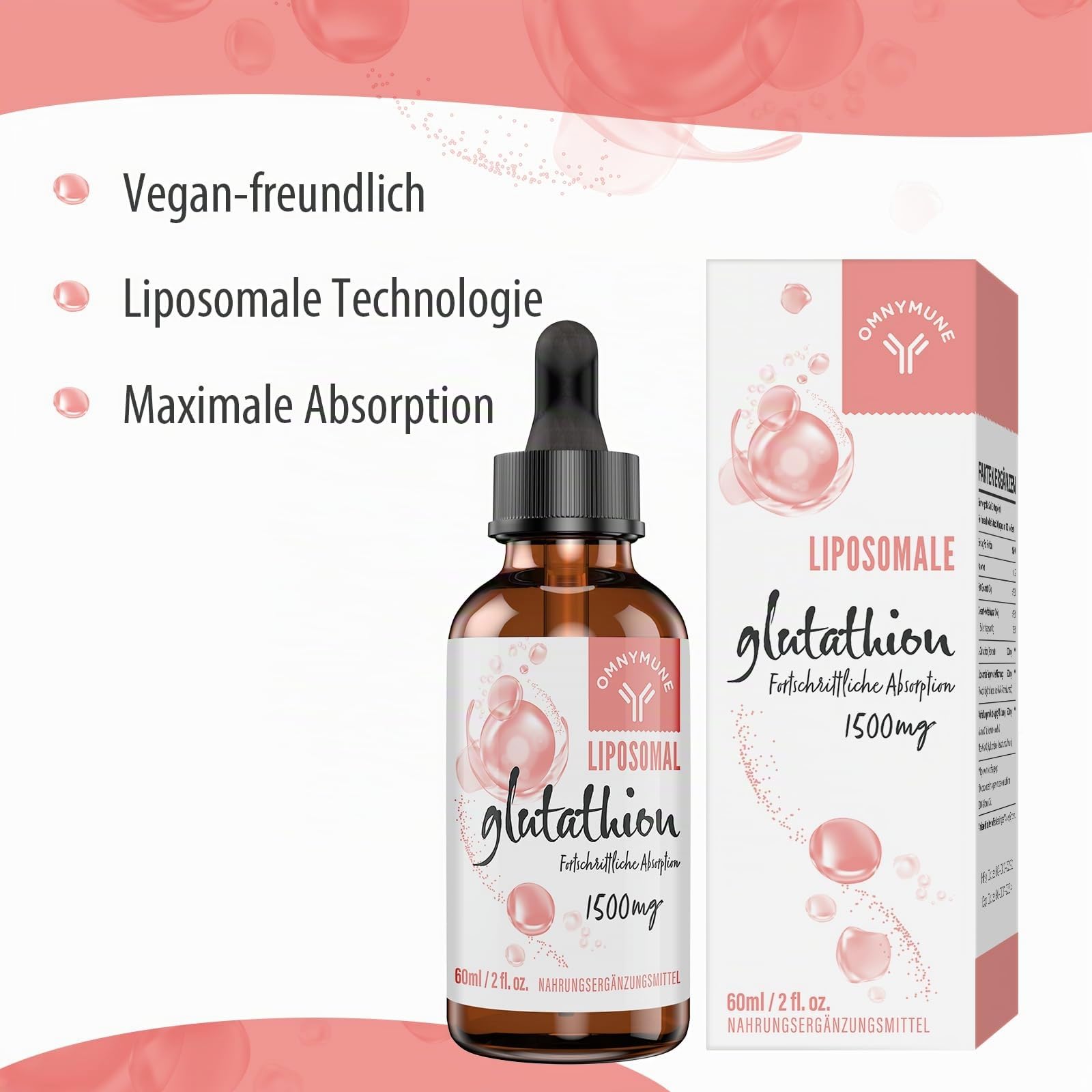Liposomales Glutathion 1500 mg, glutathion-Flüssigkeit mit Vitamin C, L-Glutathion reduziert (GSH), Vegan, Flüssig 240 ml
