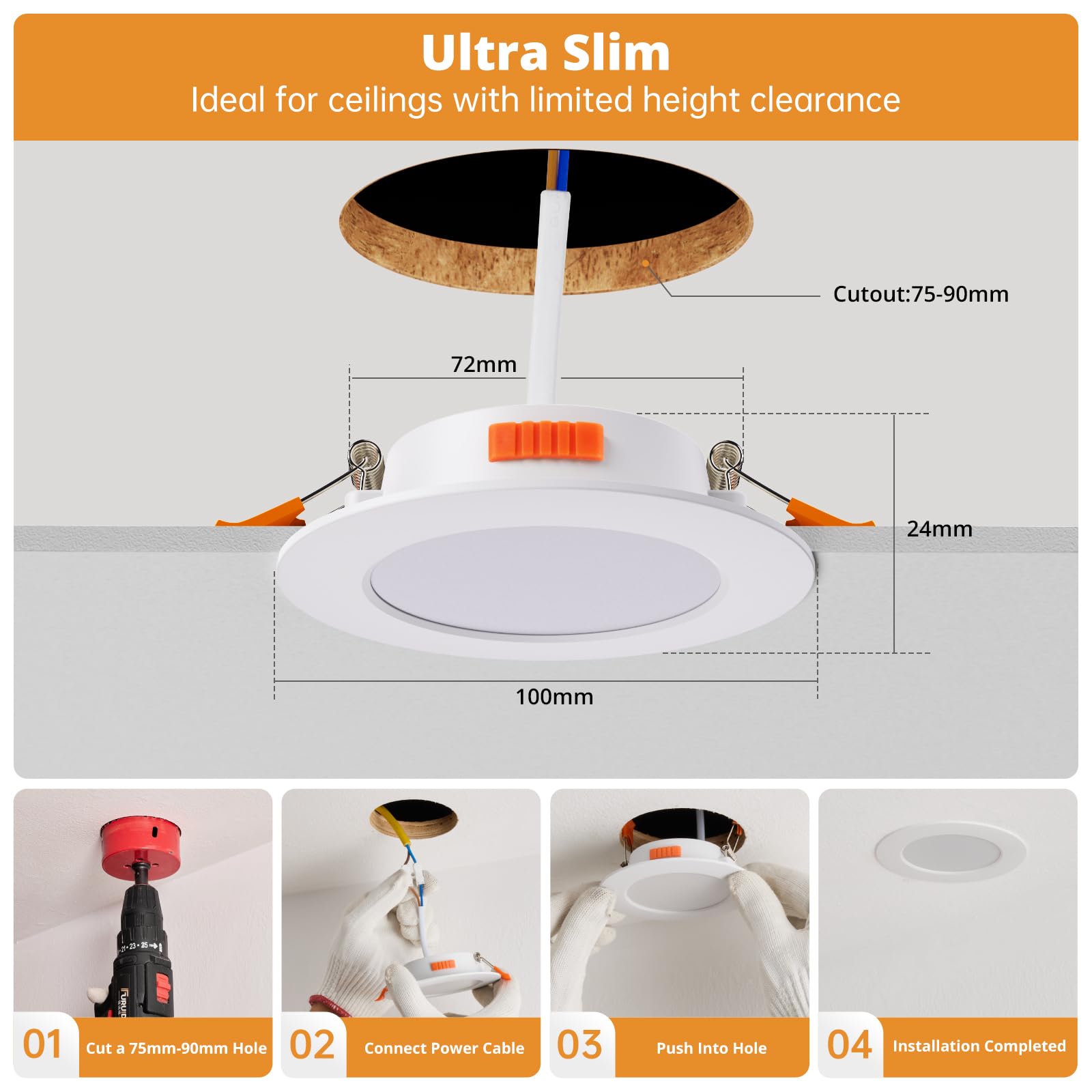 wowatt Faretti Led Da Incasso Per Cartongesso - Faretti Da Soffitto Dimmerabile 7w Faretti IP44 Caldo 2700k Neutro 4000k Freddo 6000k 75-90mm 600lm Ultrasottili 220-240v Faretto Led Incasso Set Di 20