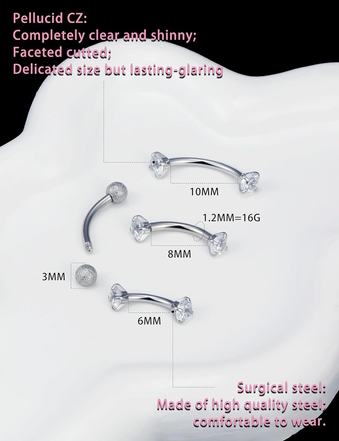 Oufksiyy Eyebrow Piercing Jewelry Surgical Steel Curved Barbell Tiny Eyebrow Ring Vertical Labret Lip Jewelry Ear Rook Small Belly Button Ring for Women Men 16g 20G 14G 8mm 10mm - Image 3