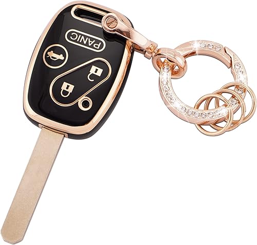 EKALA Funda para llavero Honda con llavero brillante, 4 botones, carcasa de TPU suave, protector de llavero de oro negro compatible con Honda Accord
