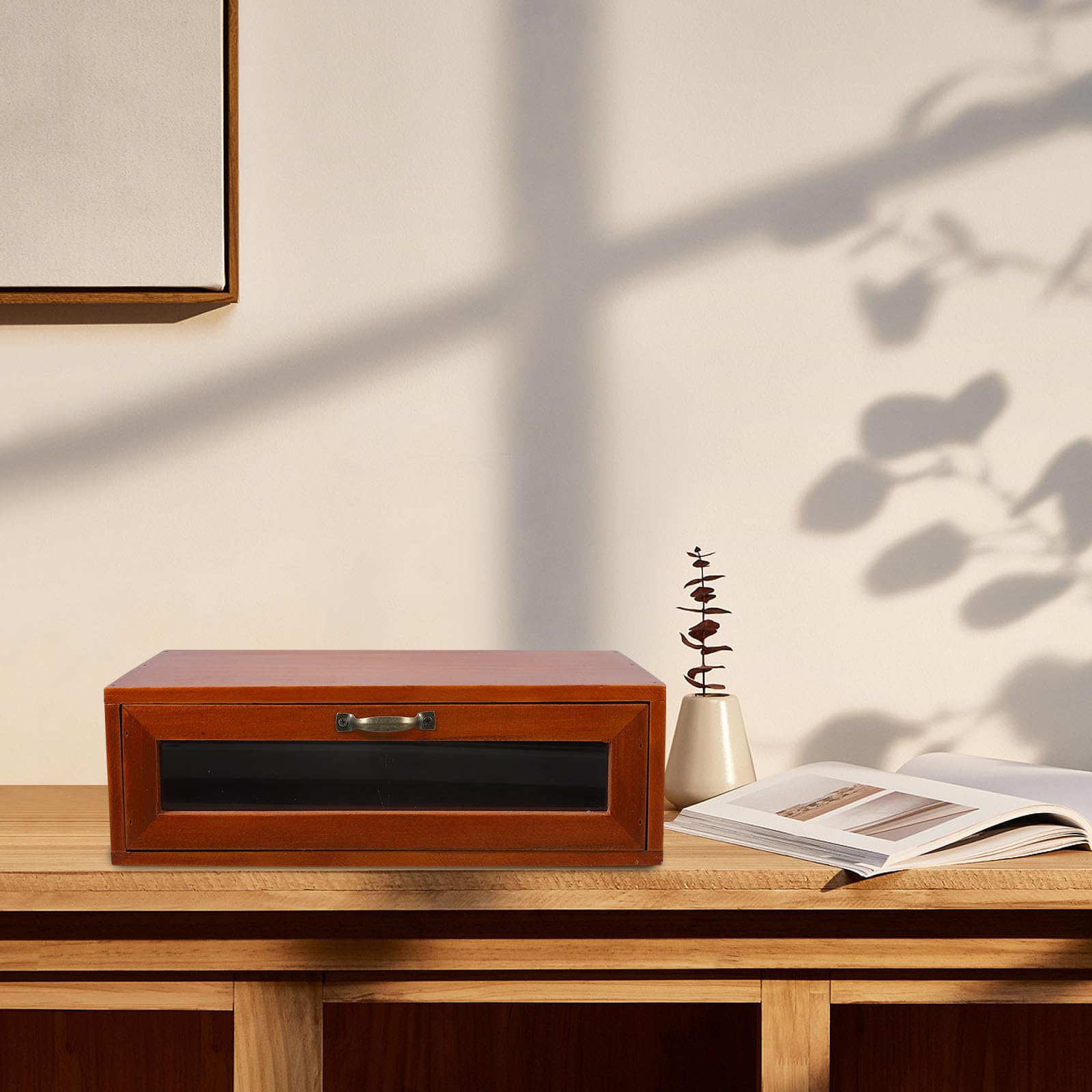 TOYANDONA Organizer da Scrivania in Legno Solido con Cassetto Singolo, Scatola Porta Cosmetici e Porta Prodotti la Cura della Pelle, Organizer Multifunzione per Ufficio, Bagno e Camera