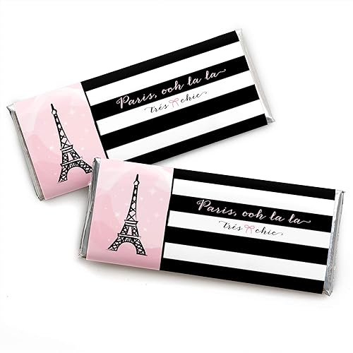 Big Dot of Happiness Paris, Ooh La - Juego de envoltorios de dulces con temática de París, baby shower o fiesta de cumpleaños, 24 unidades
