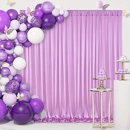 Cortina tipo telón de fondo color morado claro de 10 x 10 pies para fiestas, bodas, lavanda, cortinas de fotos, decoración para baby shower, fiesta,
