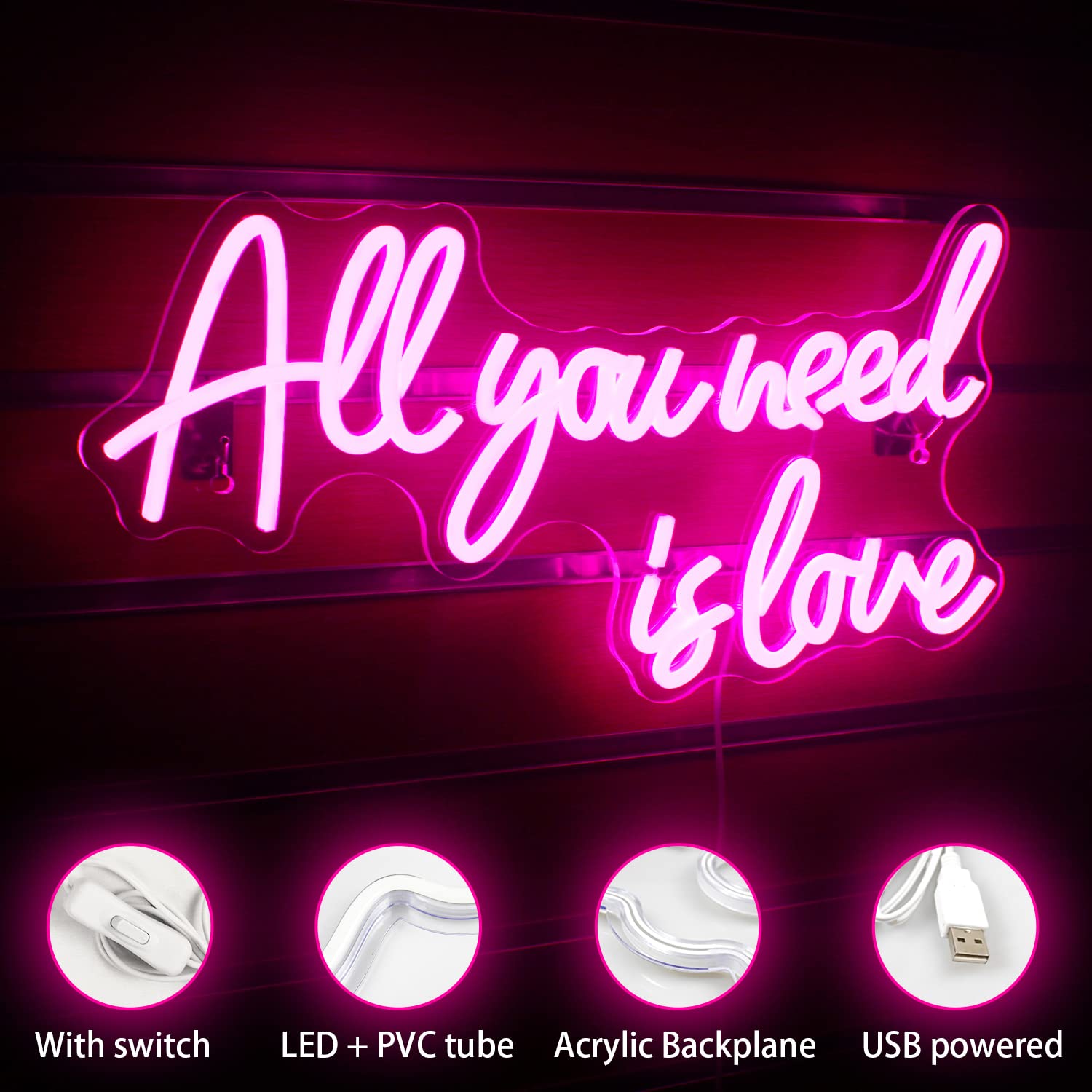 Looklight Love is in the Air Insegna al neon Luce al neon a LED bianco caldo per decorazione murale USB Luce al neon per camera da letto Home Bar Pub Matrimonio Compleanno Party Gift