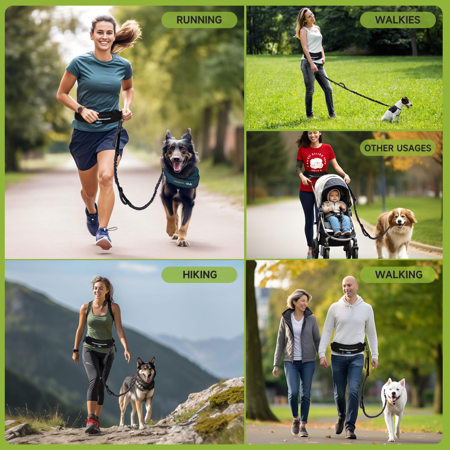 Nobleza Laisses Mains Libres pour Chien, Ceinture réglable de Laisse de Formation pour la Promenade de Chien, pulsant et Courant, Absorption de Choc, Confortable, Couture Réfléchissante