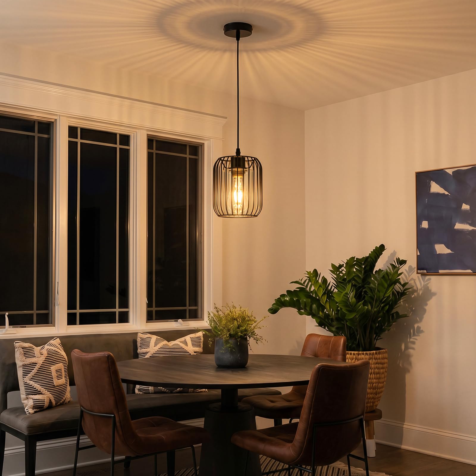 ZMH Suspension vintage noire pour table à manger Suspension E27 en verre