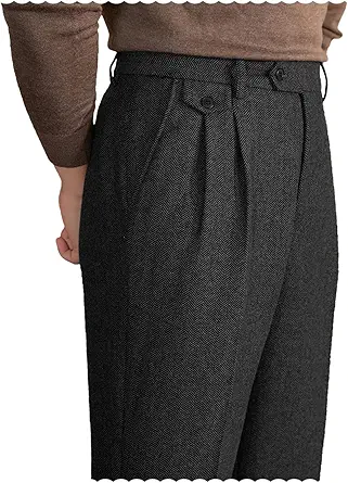 Mens Pants Tweed Herringbone Vintage Dress Pant Trousers Regular Fit Suit Pants for Men