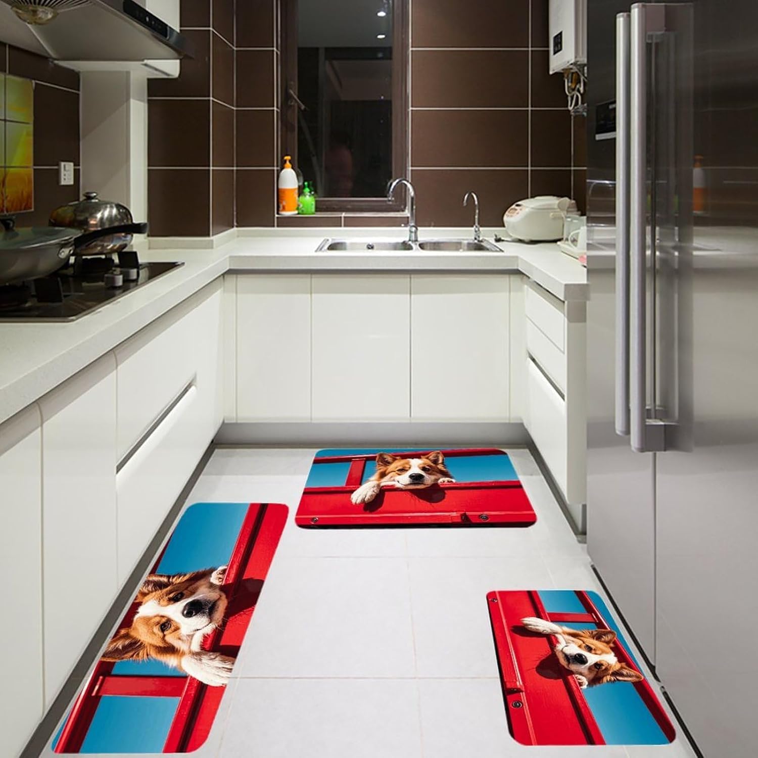 Red Truck Kitchen Mats for Floor 3 Pcs Kitchen Rugs
