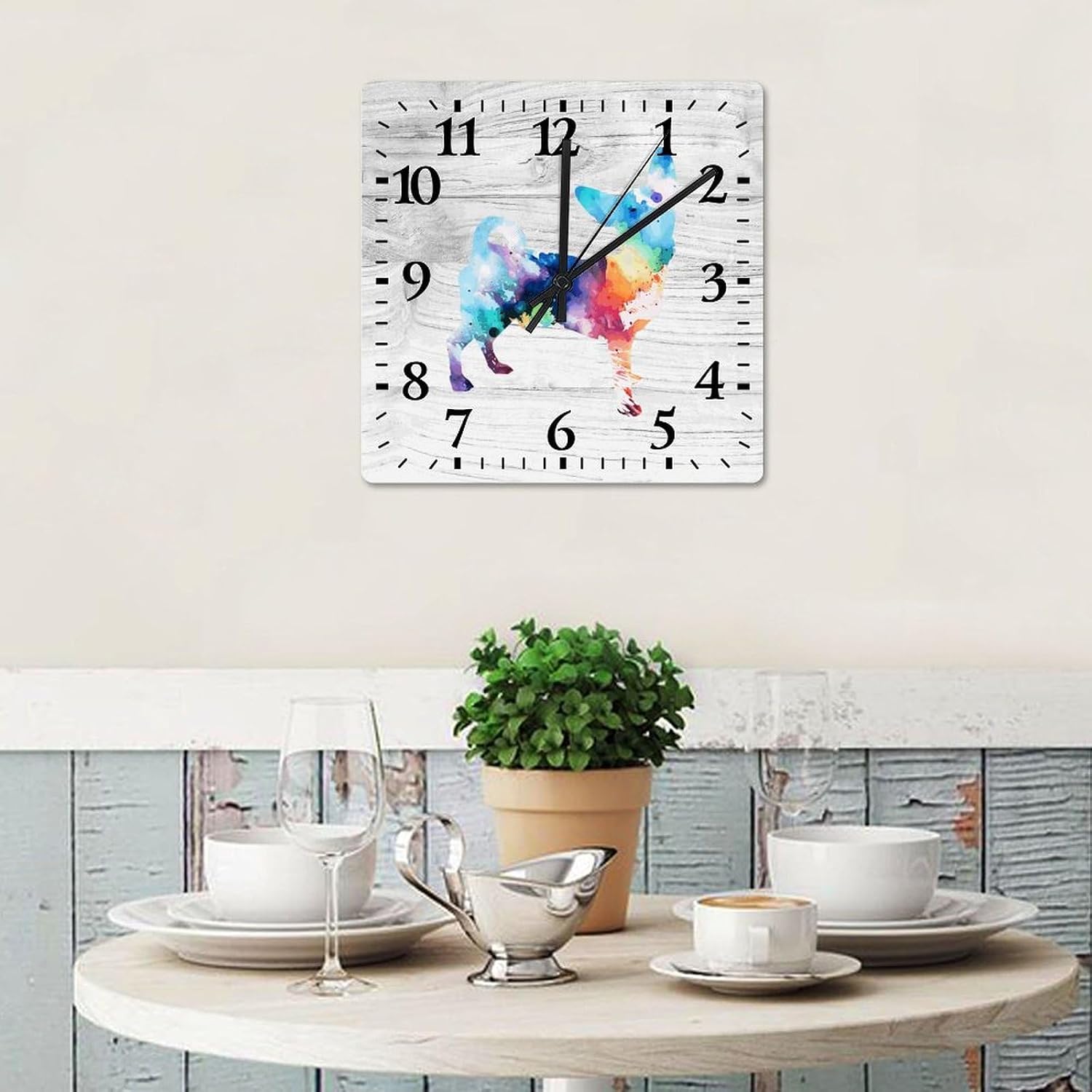 Chihuahua Wall Clock Puppy Doggy Wooden Wall Clocks Battery Operated 15 Inch Non-Ticking Retro Cabin Wall Decor for Kitchen Bedroom Living Room Office