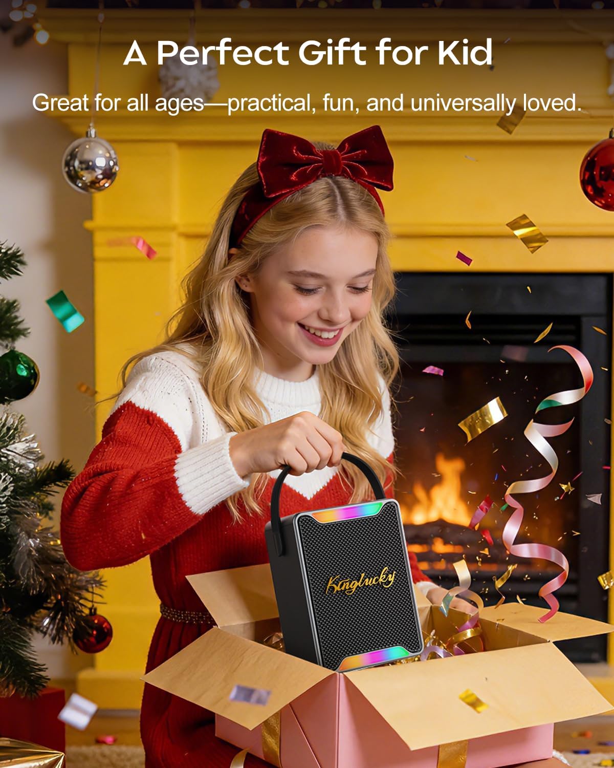 Kinglucky Karaoke Machine for Kids and Adults, 30W Portable Bluetooth Speaker with 2 Wireless Microphones, LED Lights/Voice Changer, PA System for Birthday Party, Gifts for Girls Boys 8-12, 3-8, - Image 7