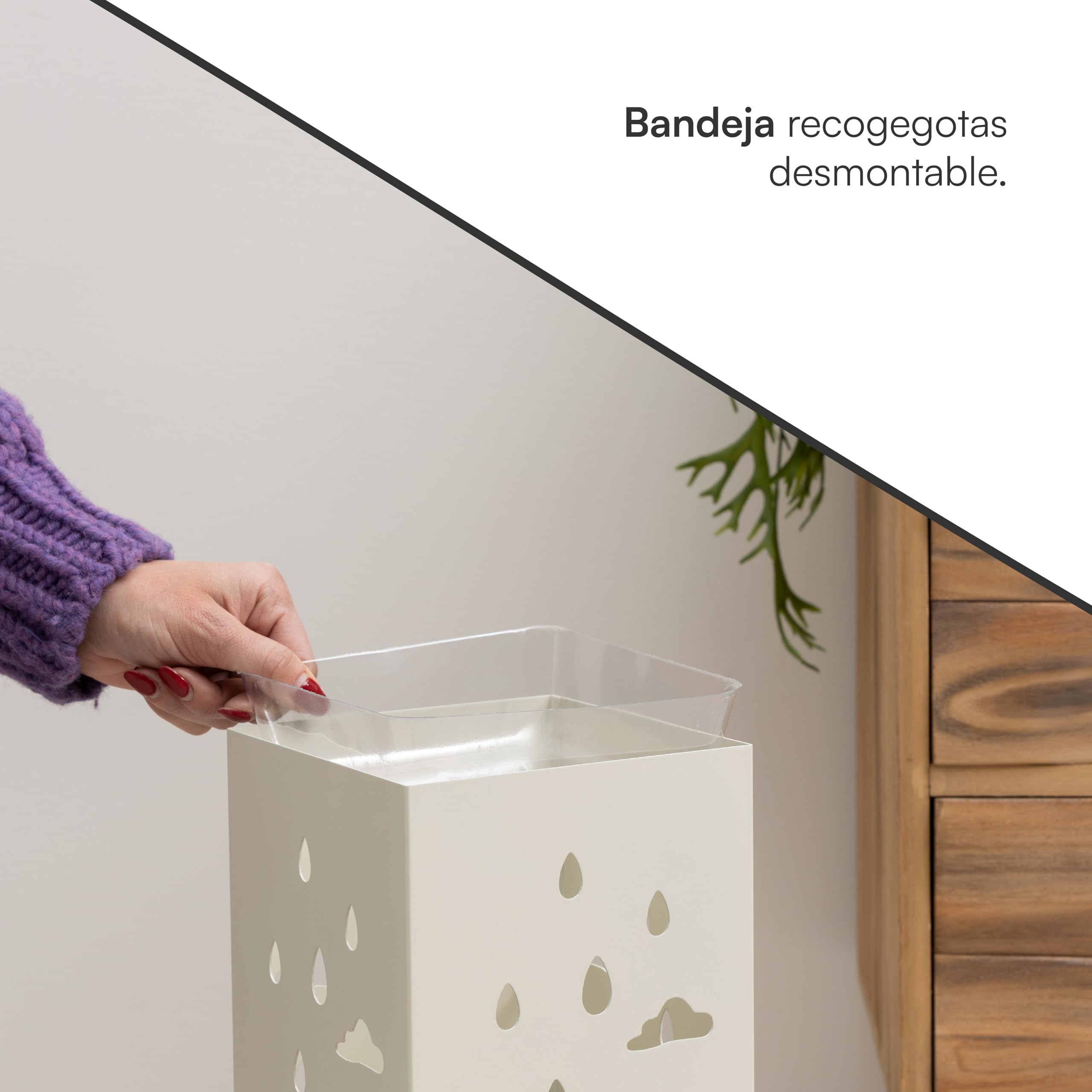 Baroni Home Paragüero Moderno Gato Tallado Lluvia 15,5x15x49 cm Blanco