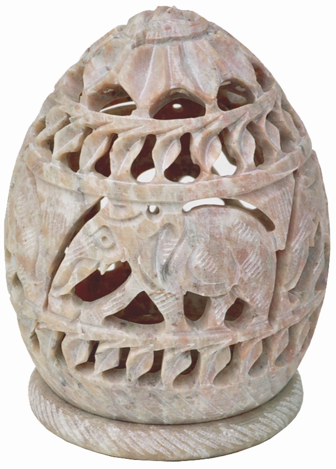Zap Impex White ®Handmade Elephant Shape Carved Soapstone Oval Shaped Small Tea Light Candle Holder With Jali Laura Gravestock – 3.5 Inch