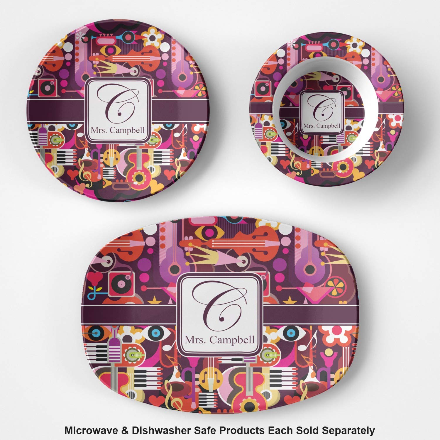 Personalized Abstract Music Plastic Bowl - Microwave Safe - Composite Polymer