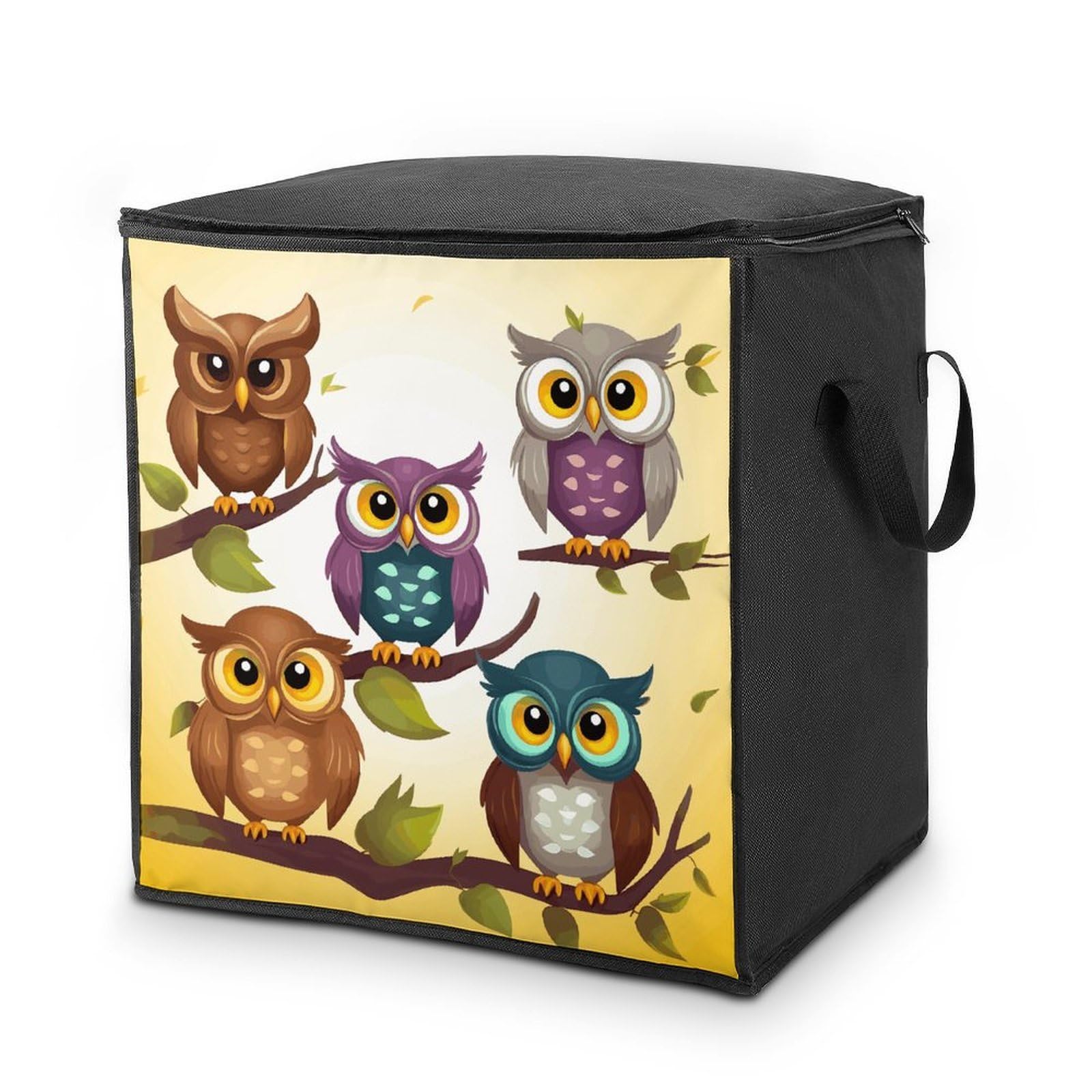 70L Owls Birds Storage Bag With Zipper Closet Organizers with Handle for Home Storage Organizer for Blankets Quilts Clothes Comforter Bedding And Pillows
