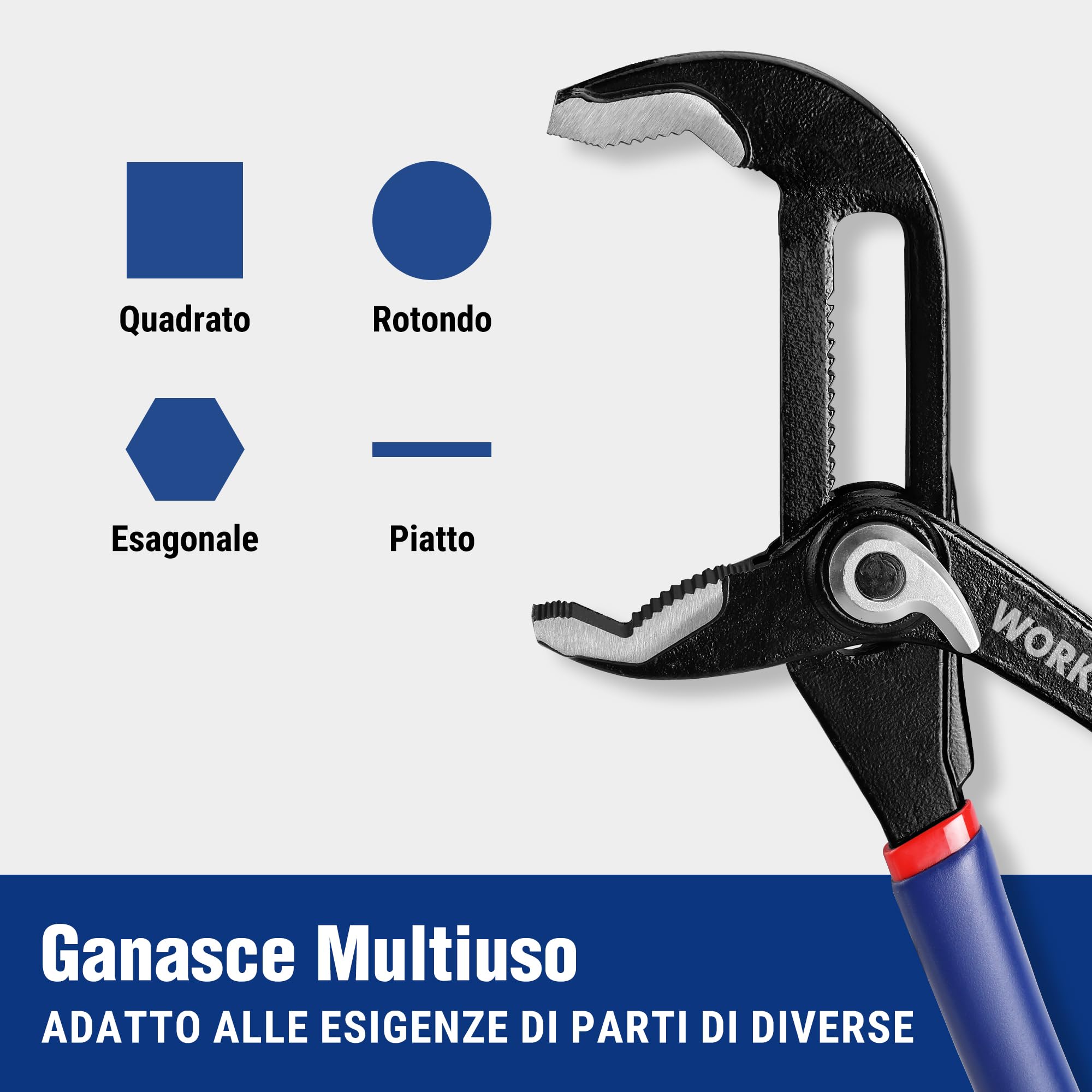 WORKPRO Pinze Regolabili per Tubi e Dadi 2 Pezzi, Pinze Chiavi a Pappagallo con Impugnatura Ergonomica a Regolazione Fine, 200mm e 250mm