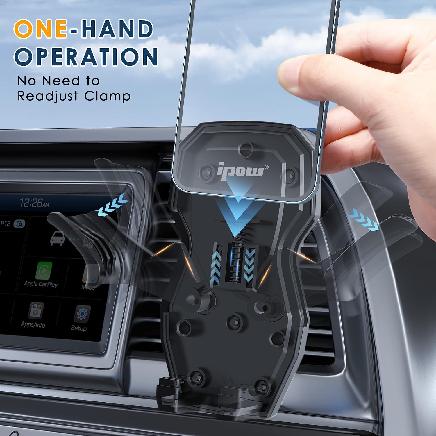 IPOW Phone Mount for Car Vent with Auto Retractable Clamp& Upgrade Alligator Clip Universal Cell Phone Holder Mount for Car Compatible with iPhone Samsung Galaxy Any Smartphones