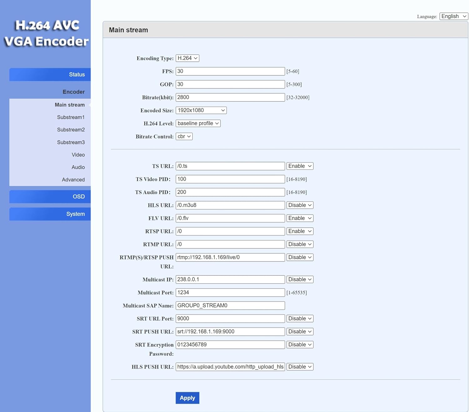 iseevy H.264 VGA Video Encoder Support SRT RTMP RTMPS RTSP UDP HTTP Protocols