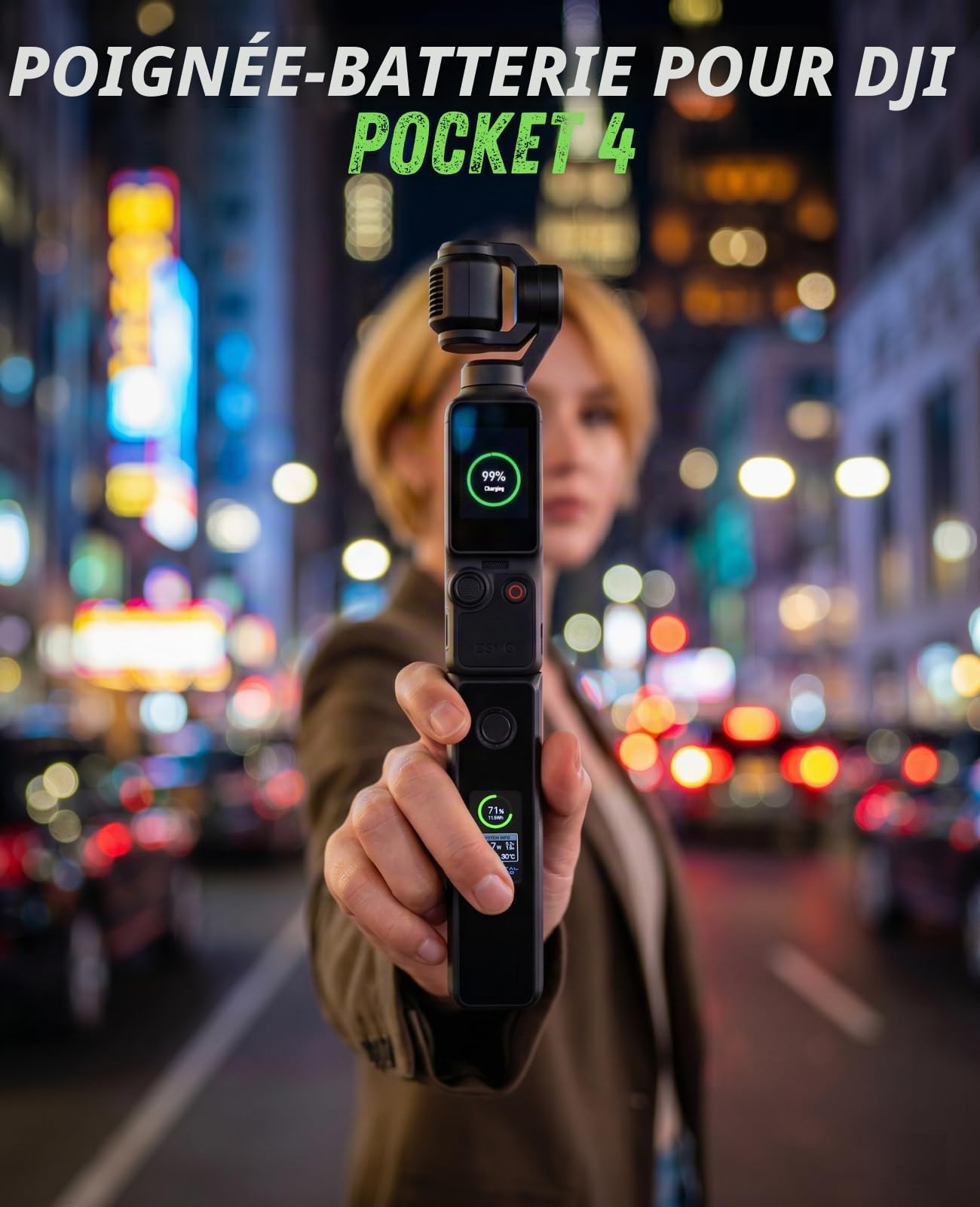 Osmo Pocket 4/3 Poignée de batterie 20 W à charge rapide Compatible avec DJI Pocket 3/Xtra Muse avec écran LCD couleur Vitesse de charge et température de la batterie visible, 5000 mAh