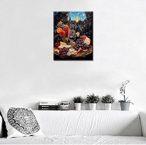 Miniatura 4 de Botella de vino tinto y pintura de vidrio por números para adultos principiantes, cena, fiesta, pintura digital, bricolaje, alimentos, lienzo