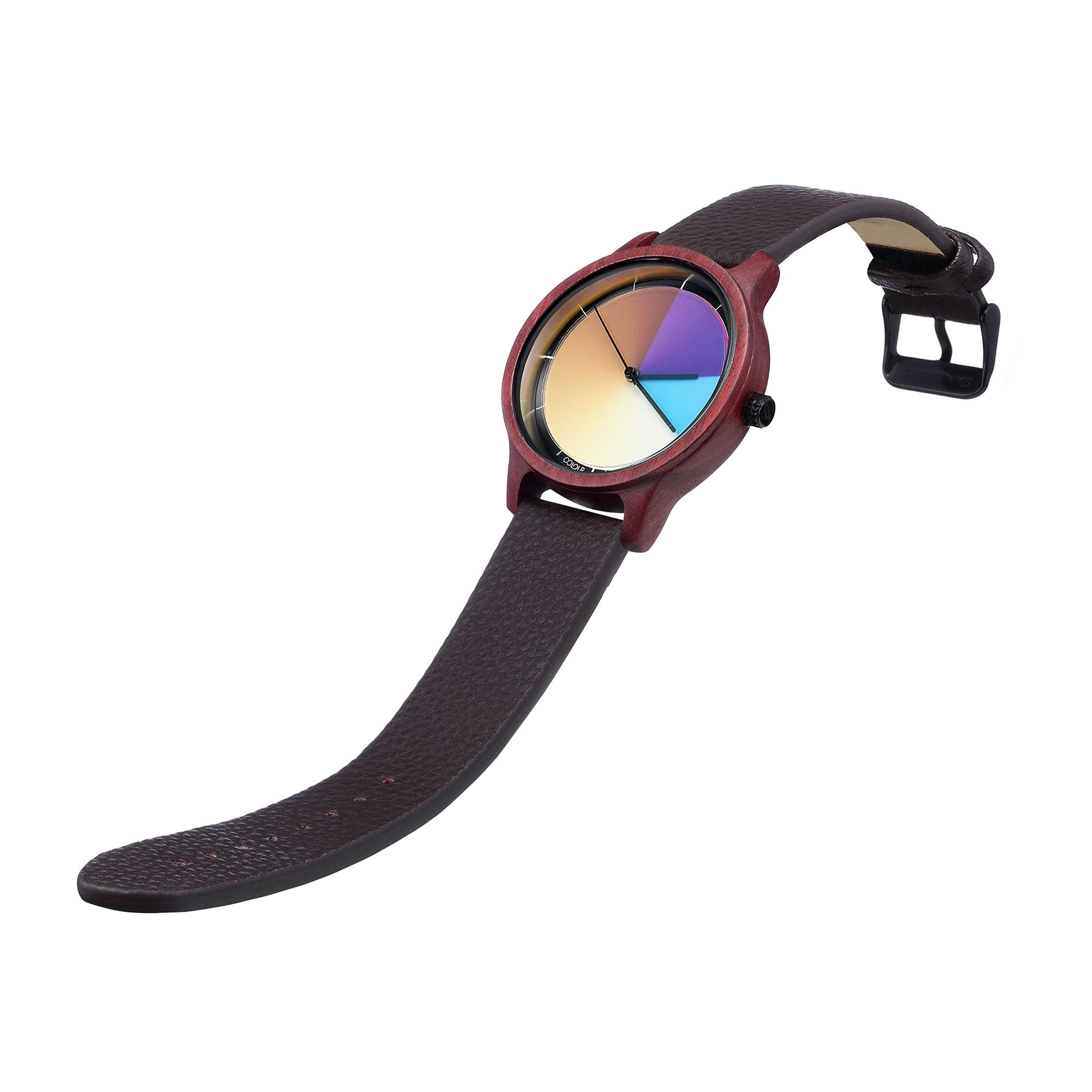 Rainbow Watch - Cool Wood Classic Orologio da polso unisex al quarzo, cinturino in vera pelle